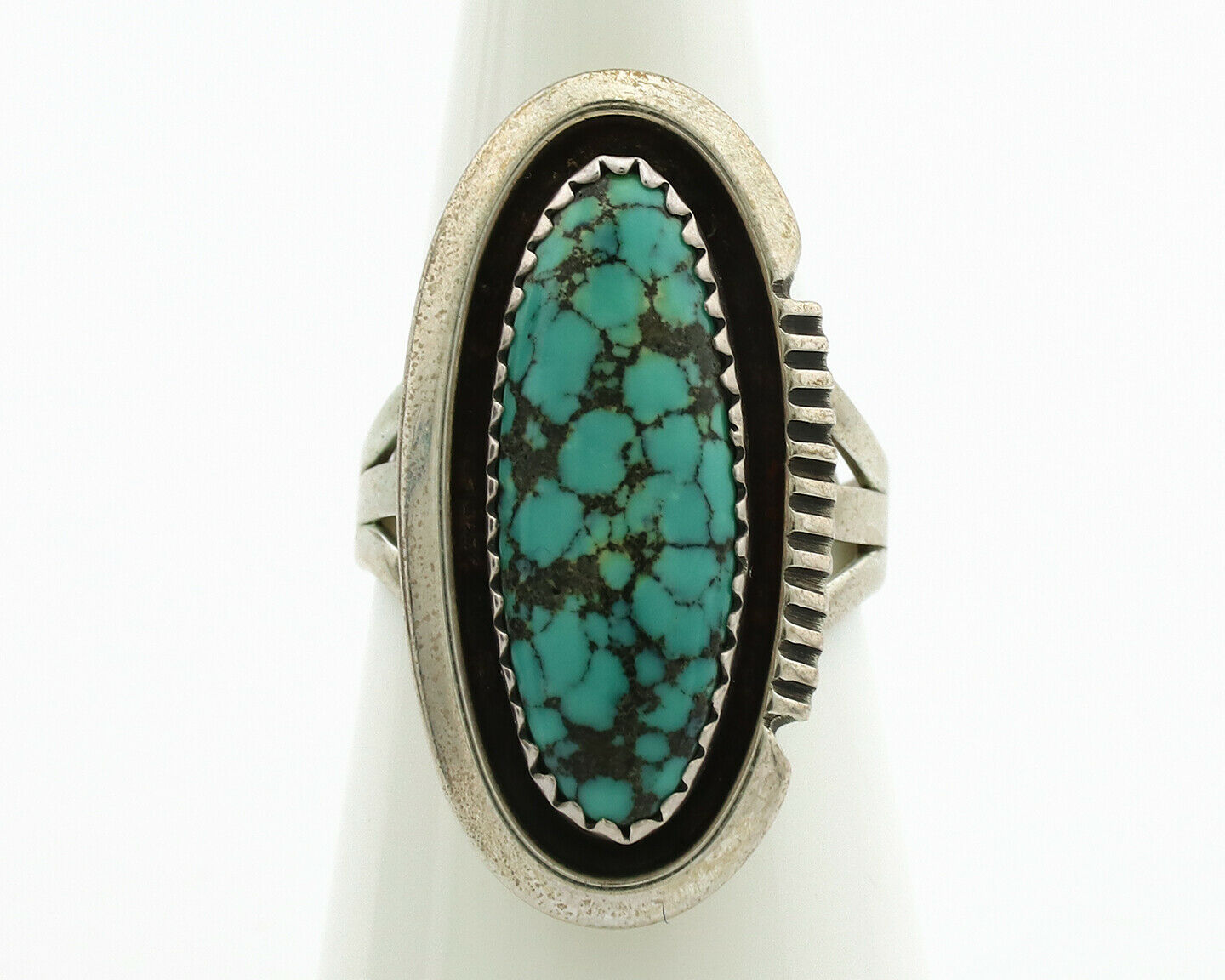 Navajo Ring .925 Silver Spiderweb Turquoise Native American Artist C.1980's