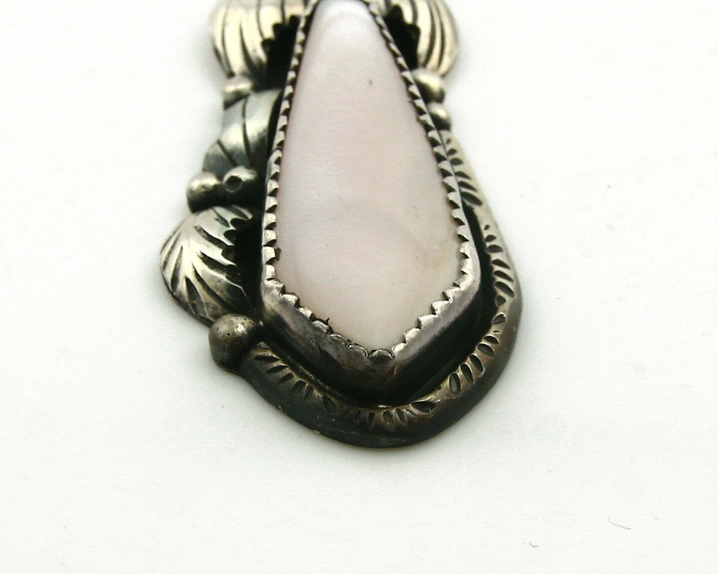 Navajo Pendant .925 Silver Real Natural Pink Mussel Signed Yazzie C.80's