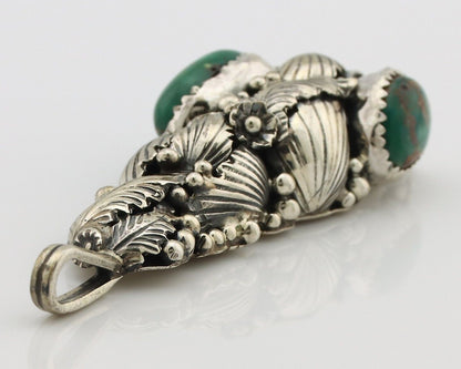 Navajo Pendant 925 Silver Natural Mined High Grade Turquoise Signed Tom Willeto