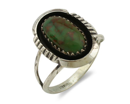 Navajo Ring .925 Silver Green Turquoise Native American Artist C.1980's