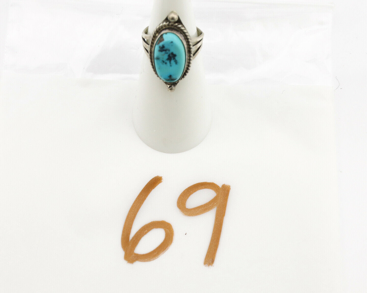 Navajo Ring .925 Silver Sleeping Beauty Turquoise Artist Signed S King C.1980's