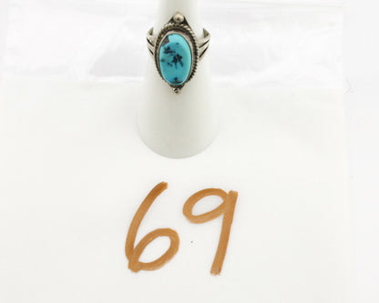 Navajo Ring .925 Silver Sleeping Beauty Turquoise Artist Signed S King C.1980's