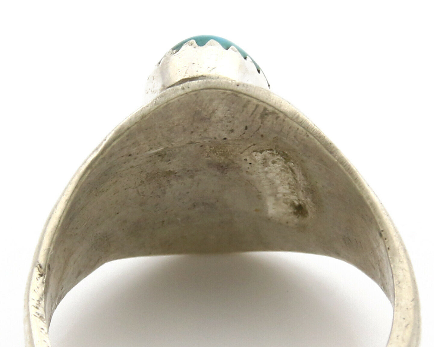 Zuni Ring .925 Silver Kingman Turquoise Hand Stamped Native American C.80's