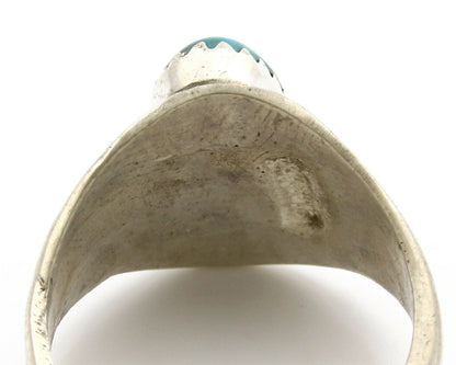 Zuni Ring .925 Silver Kingman Turquoise Hand Stamped Native American C.80's