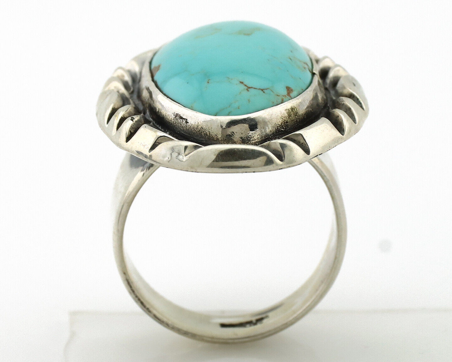 Men's Navajo Ring 925 Silver Blue Turquoise Artist Signed C Montoya C.80's