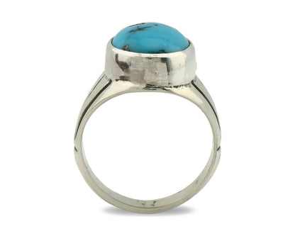 Navajo Ring .925 Silver Morenci Southwest Turquoise Native Artist C.80's