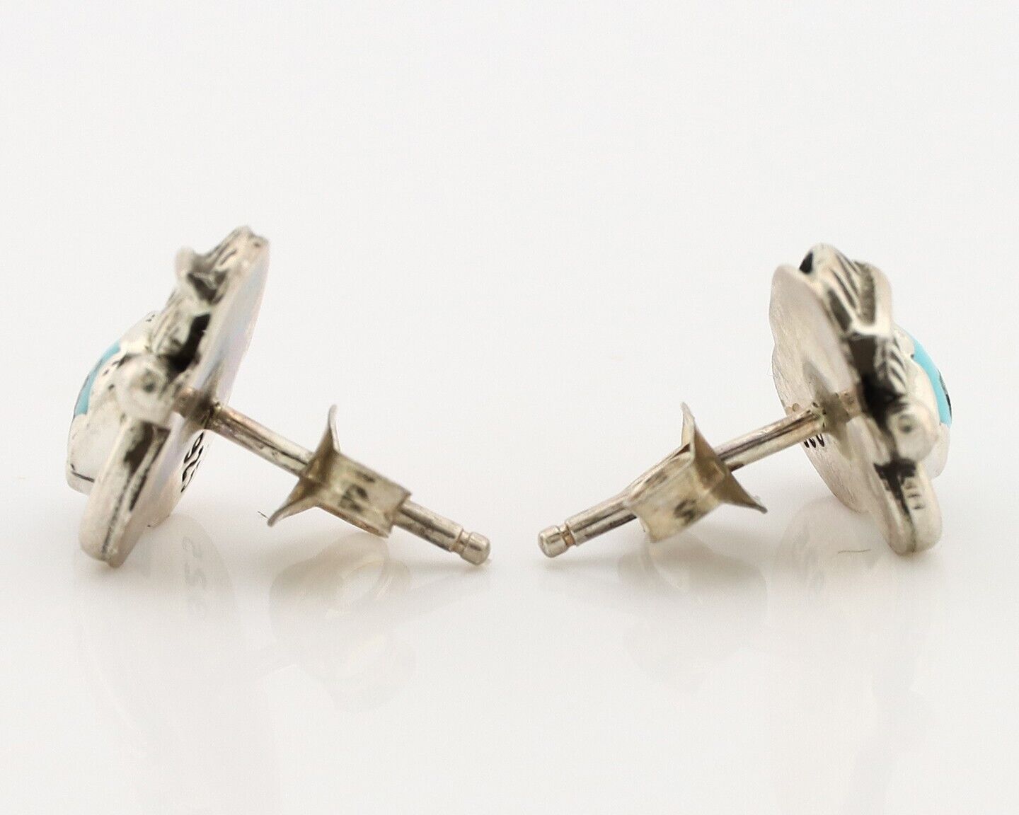 Navajo Earrings 925 Silver Natural Mined Turquoise Native American Artist C.80's