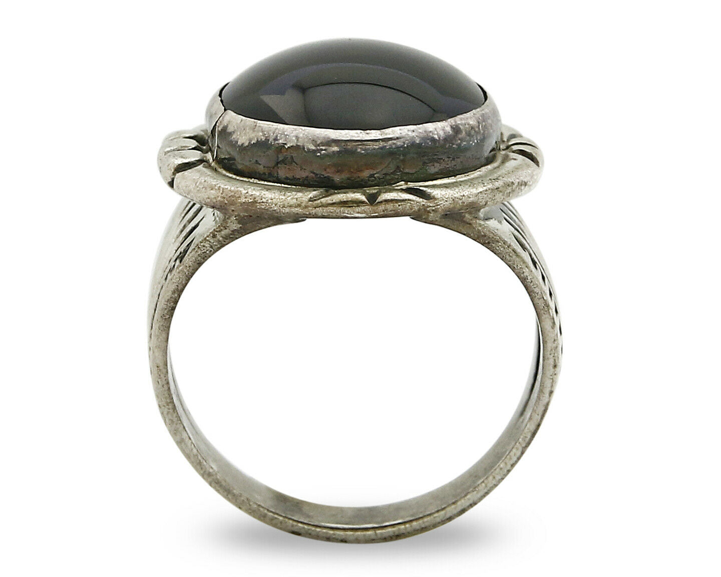 Women's Navajo Ring .925 SOLID Silver Hand Stamped Black Onyx Signed MP