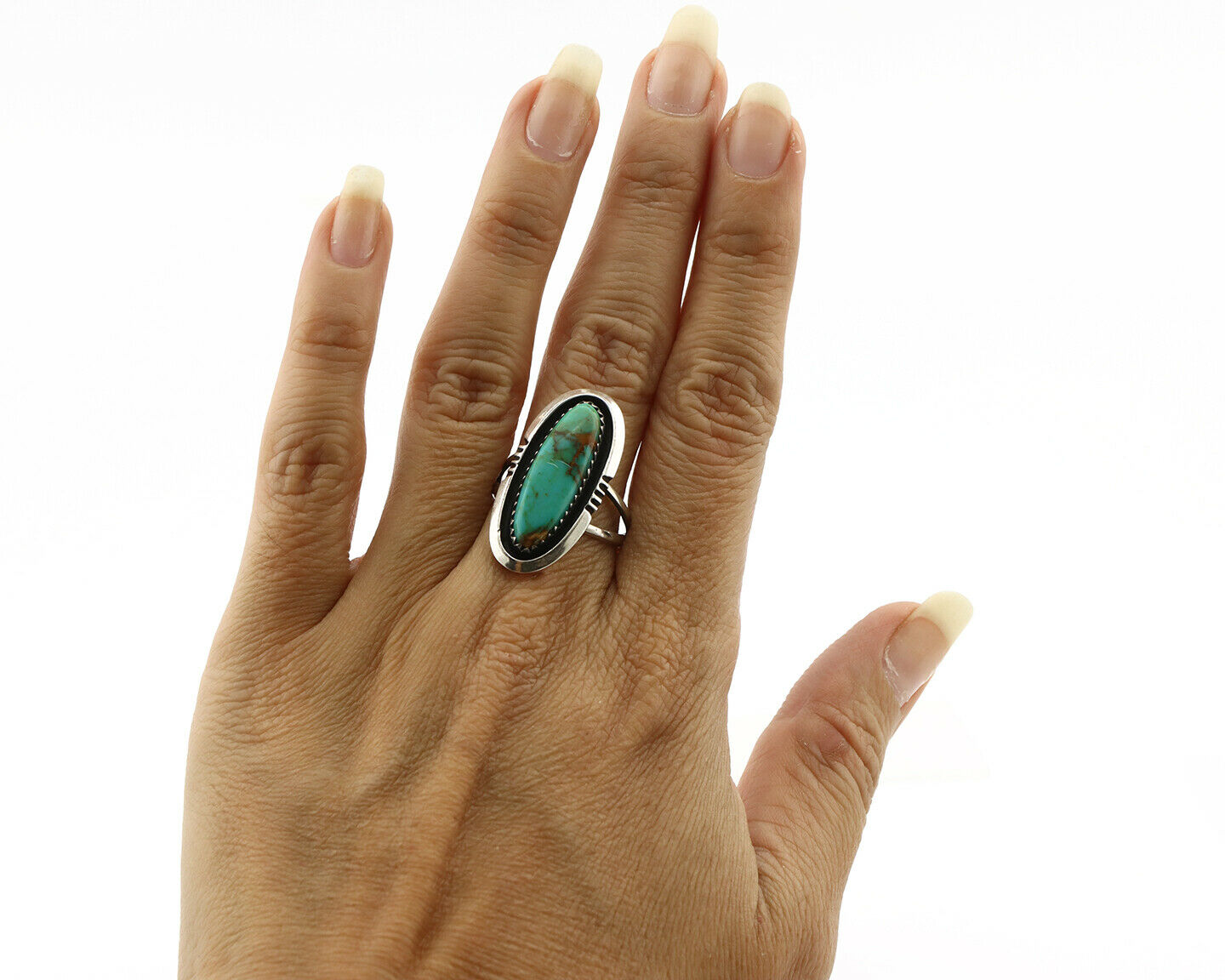 Navajo Ring .925 Silver Turquoise Mountain Native American C.80's