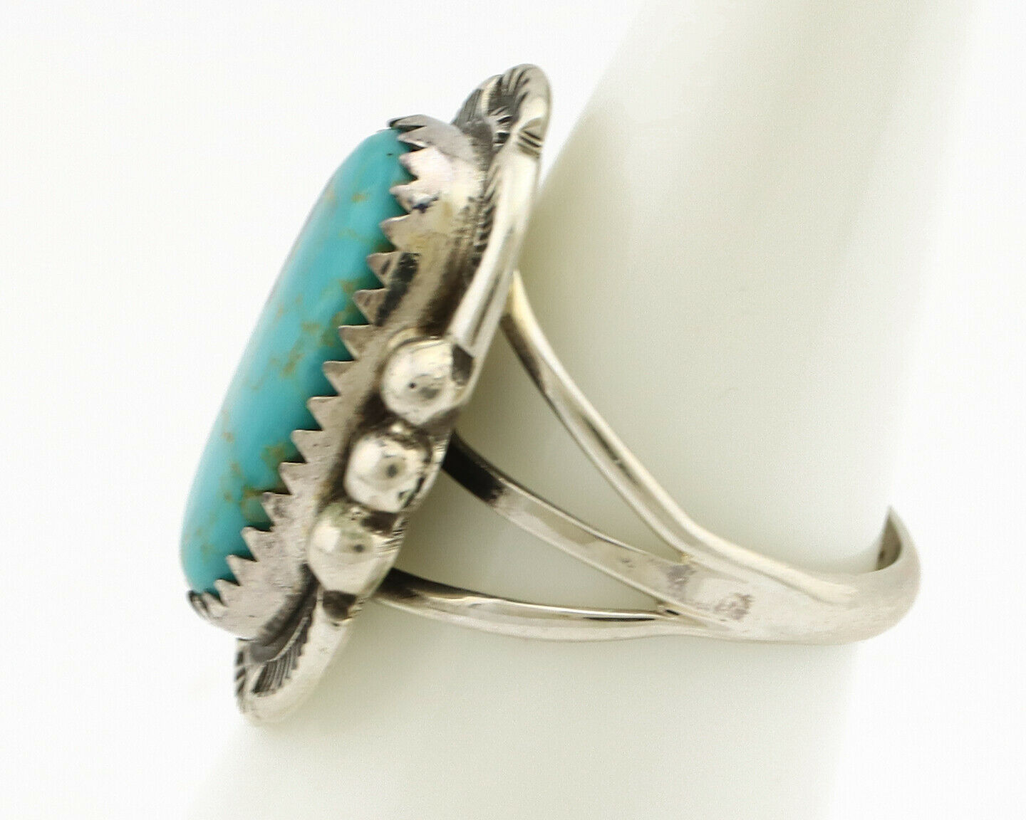 Navajo Ring .925 Silver Kingman Turquoise Artist Signed A C.1980's