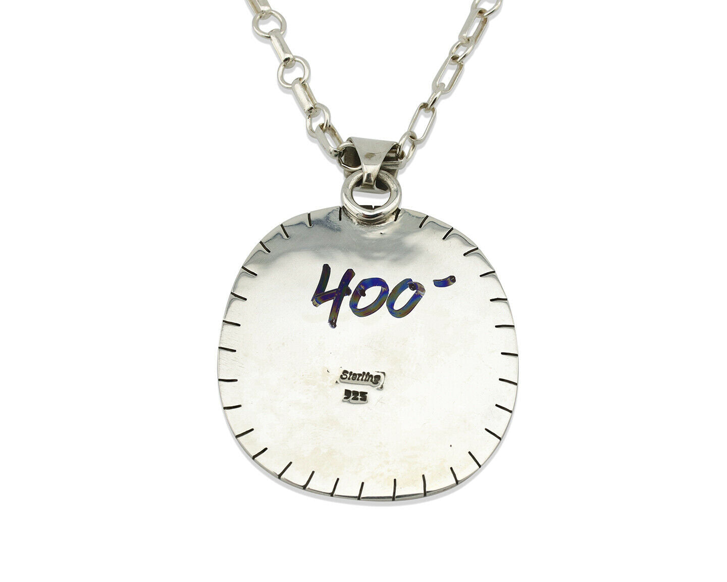 Navajo Pendant .925 Silver Spiderweb Turquoise Native American C.80's