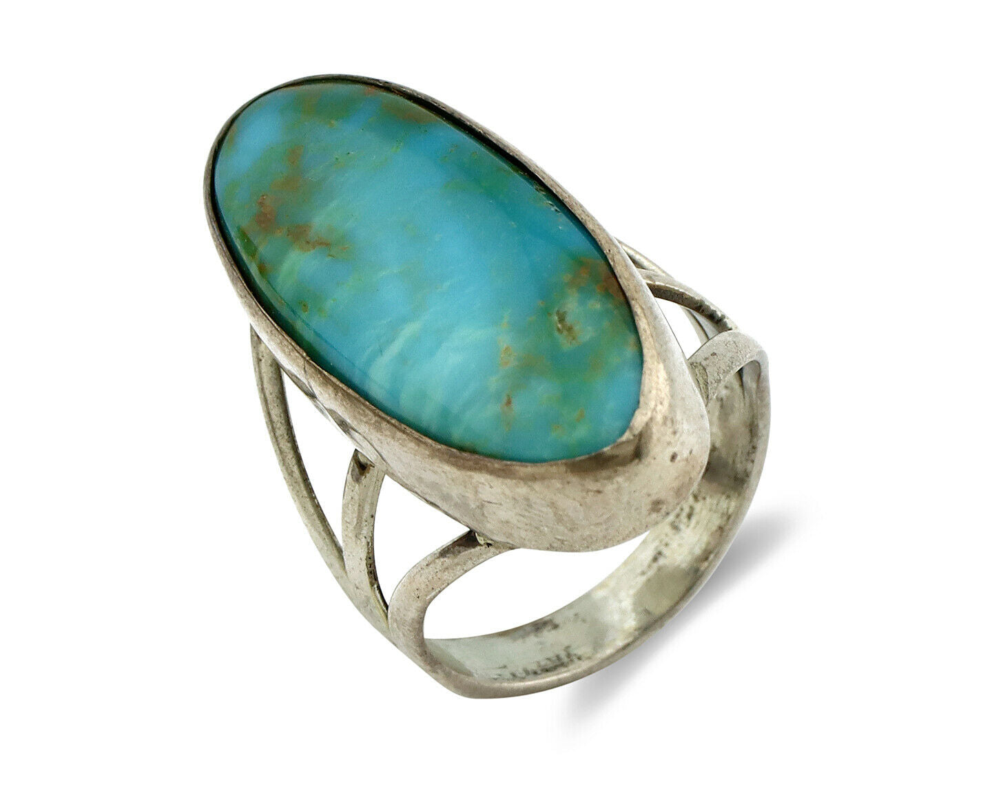 Navajo Ring .925 Silver Nevada Turquoise Native American Artist C.80's