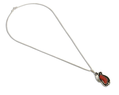 Navajo Necklace 925 Silver Red Medterranean Signed Josephine Rojas C.80's