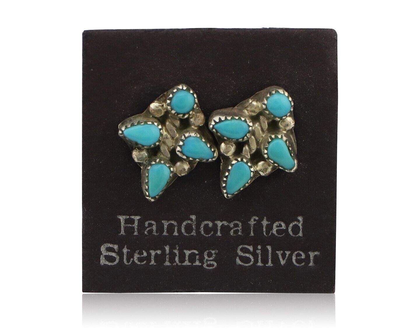 Zuni Earrings 925 Silver Sleeping Beauty Turquoise Native American Artist C.80's