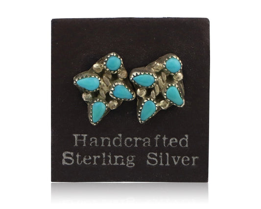 Zuni Earrings 925 Silver Sleeping Beauty Turquoise Native American Artist C.80's
