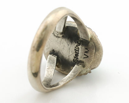 Navajo Ring .925 Silver Natural Turquoise Handmade Artist Signed VM C.1980s