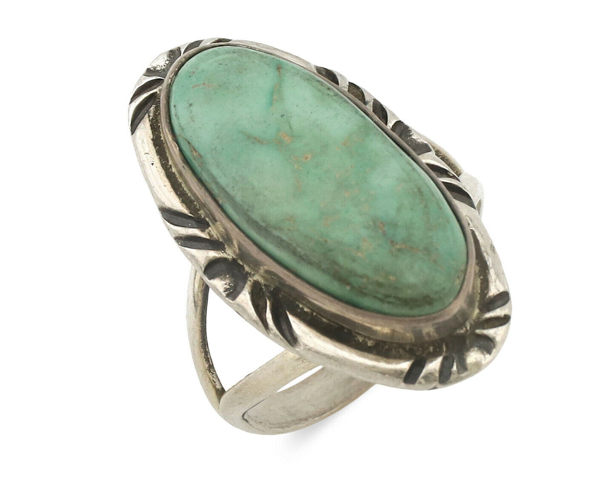 Navajo Ring .925 Silver Natural Mined Turquoise Native Artist Signed C.80's
