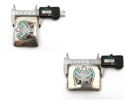 Navajo Belt Buckle 925 Silver Handmade Chip Inlay Artist Signed J. Nezzie C.80s