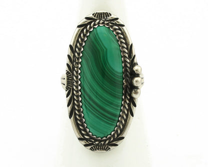 Navajo Ring 925 Silver Natural Green Malachite Signed William Denetdale C.80's