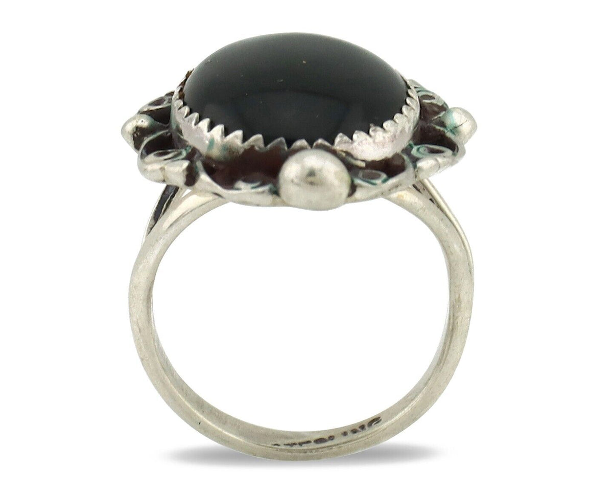Navajo Ring 925 Silver Natural Mined Onyx Artist Signed BDLE C.80's