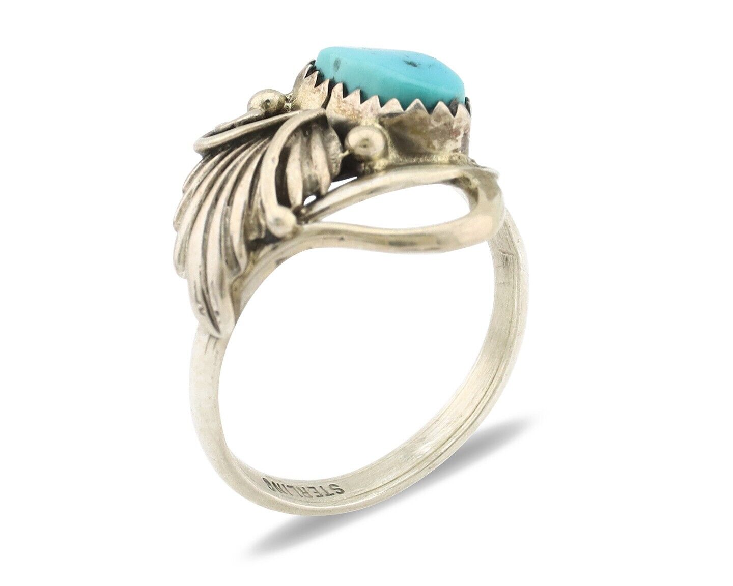 Navajo Ring .925 Silver Sleeping Beauty Turquoise Native Artist Signed C.80's