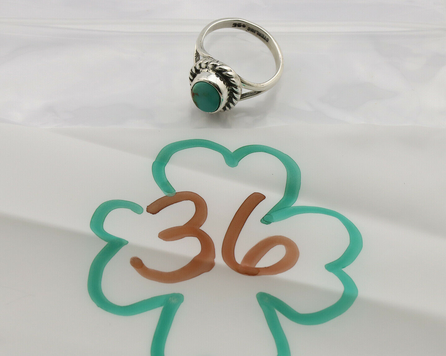 Navajo Ring .925 Silver Kingman Turquoise Artist Signed Gecko C.90's