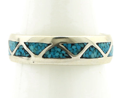 Navajo Chip Inlay Ring 925 Silver Sleeping Beauty Turquoise Artist Silver Cloud