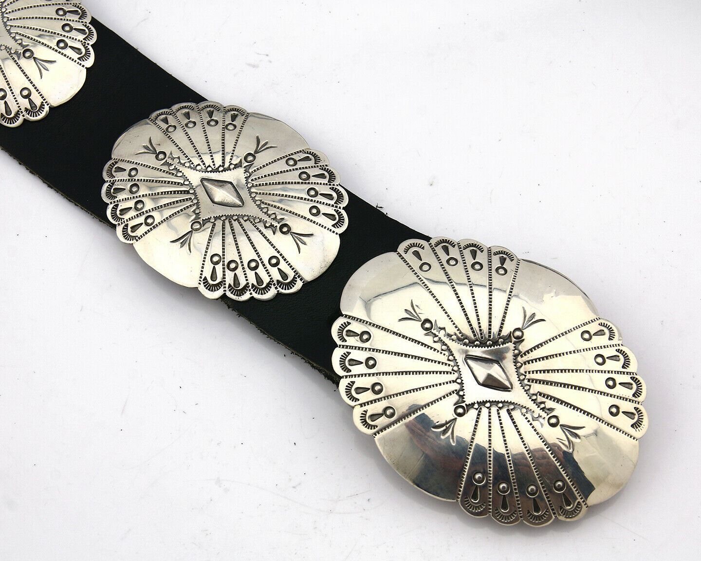 Navajo Concho Belt .925 Silver Hand Stamped Artist BB C.80's