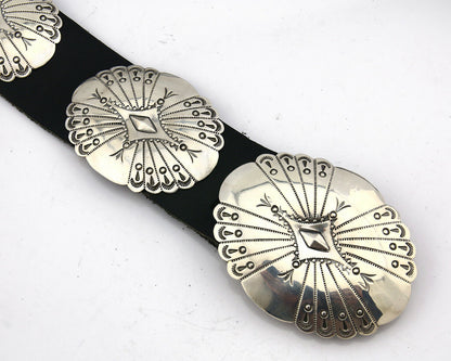Navajo Concho Belt .925 Silver Hand Stamped Artist BB C.80's