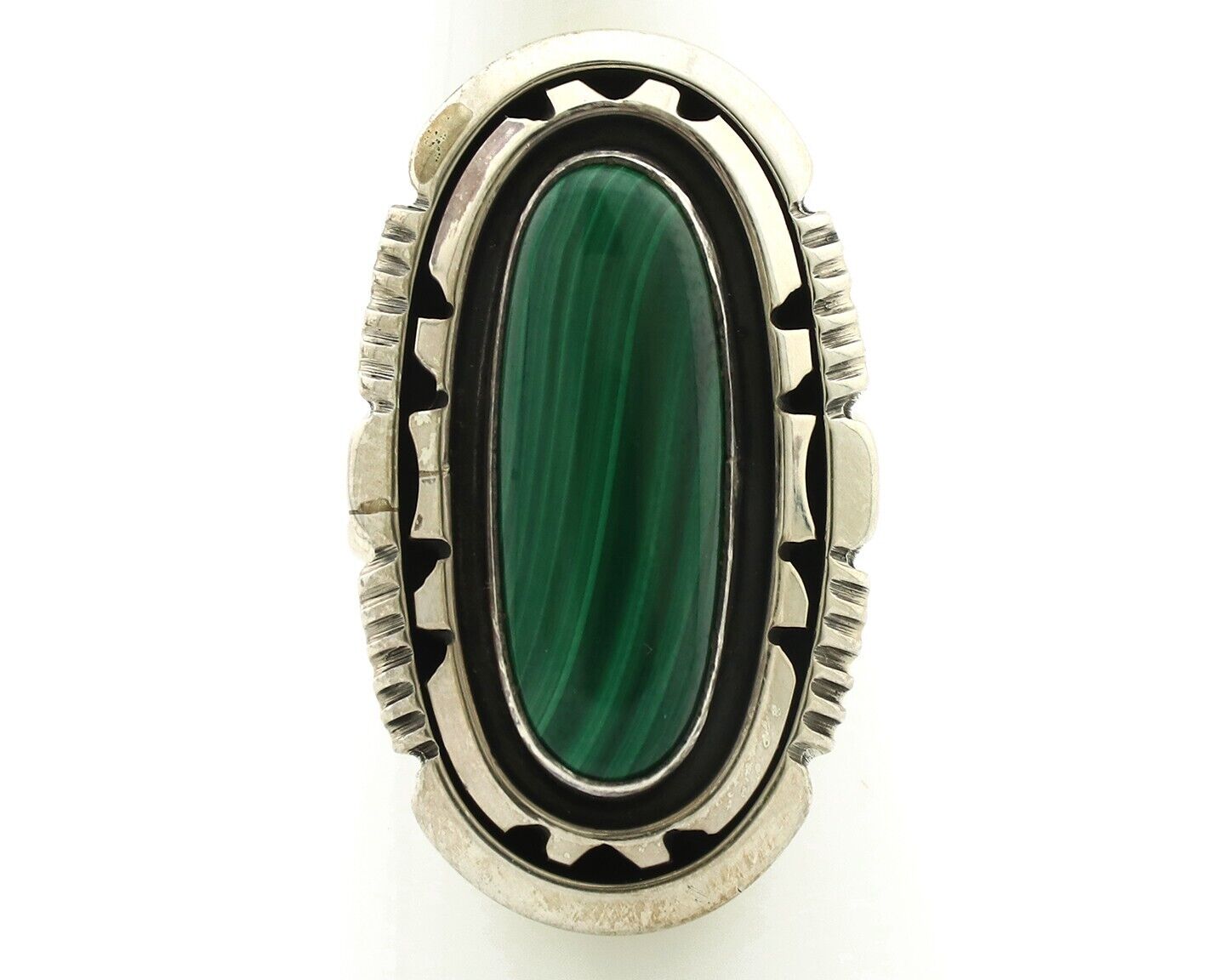 Navajo Ring 925 Silver Natural Malachite Artist Signed William Denetdale C.80's