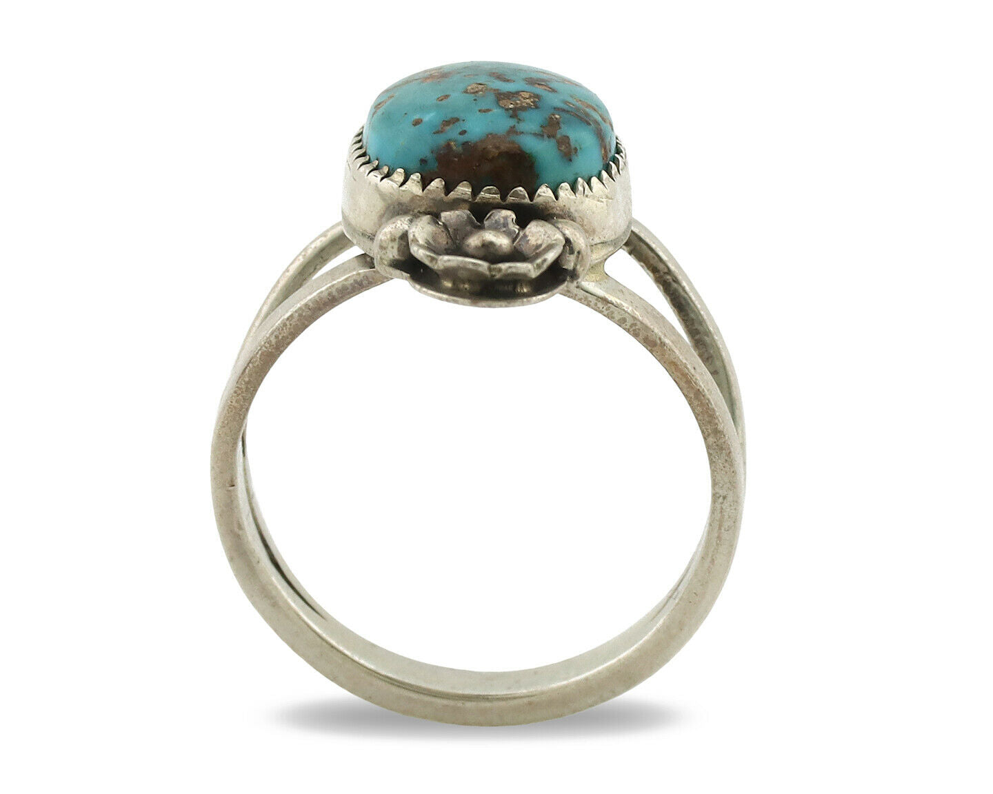 Navajo Ring .925 Silver Blue Diamond Turquoise Native American Artist C.1980's