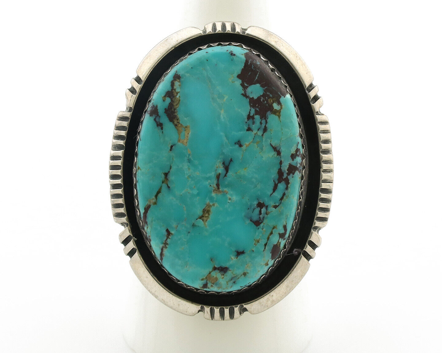 Navajo Ring .925 Silver Natural Turquoise Artist Signed William Denetdale C.80s