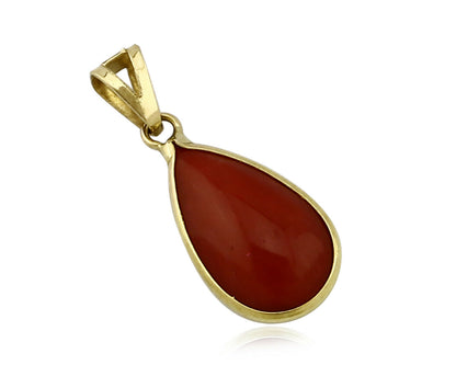 Women's Pendant 18k Yellow Gold Natural Red Mediterranean Coral