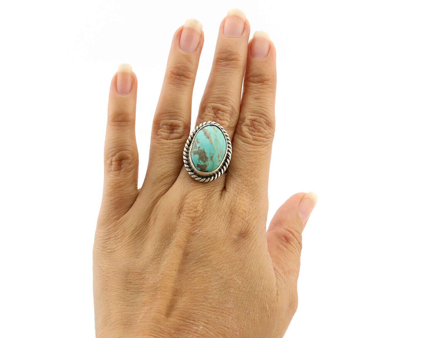 Navajo Ring .925 Silver Kingman Turquoise Native American Artist C.1980s