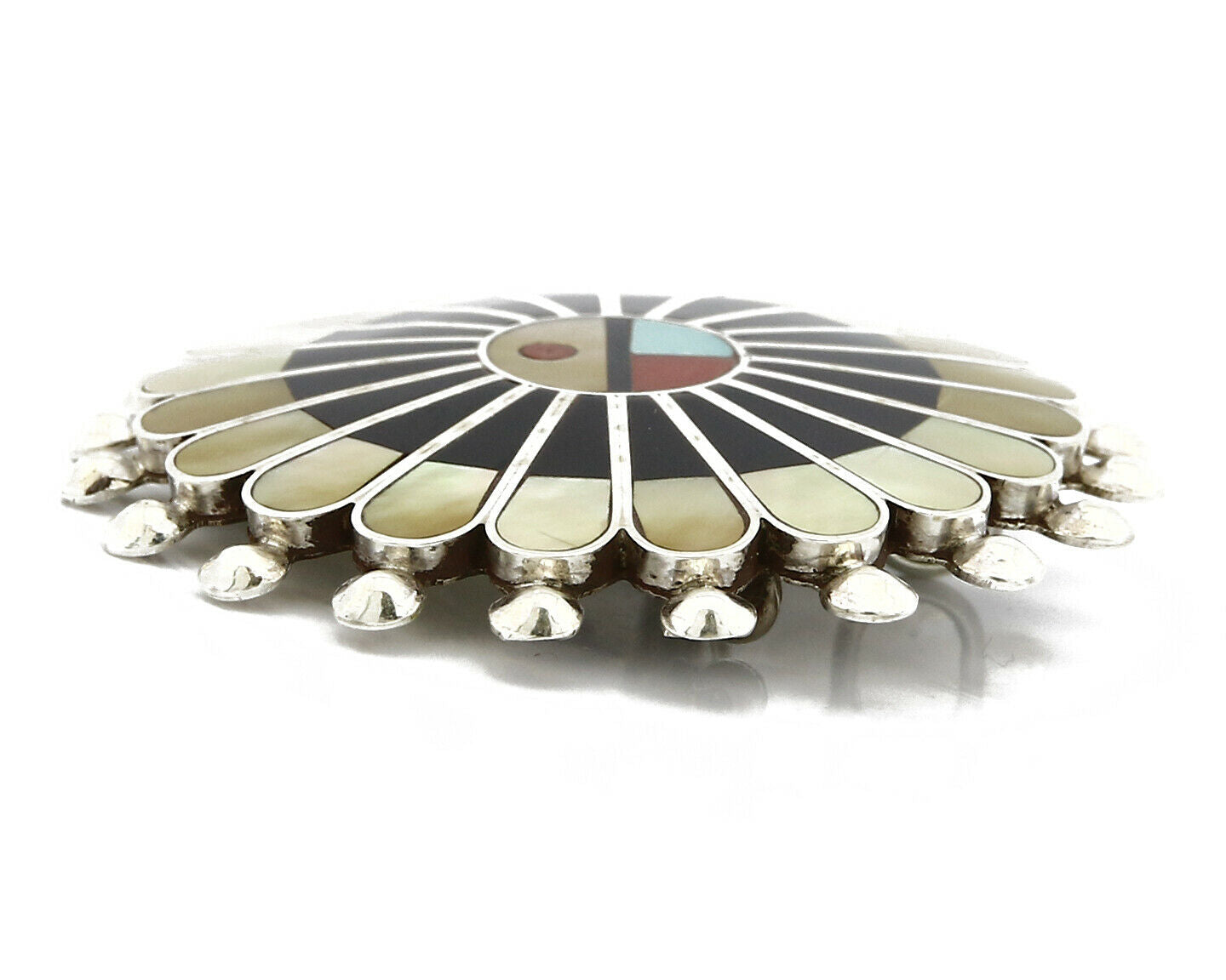 Zuni Signed Artist Victoria Unkestine Inlaid .925 SOLID Silver Tewa Pendant Pin