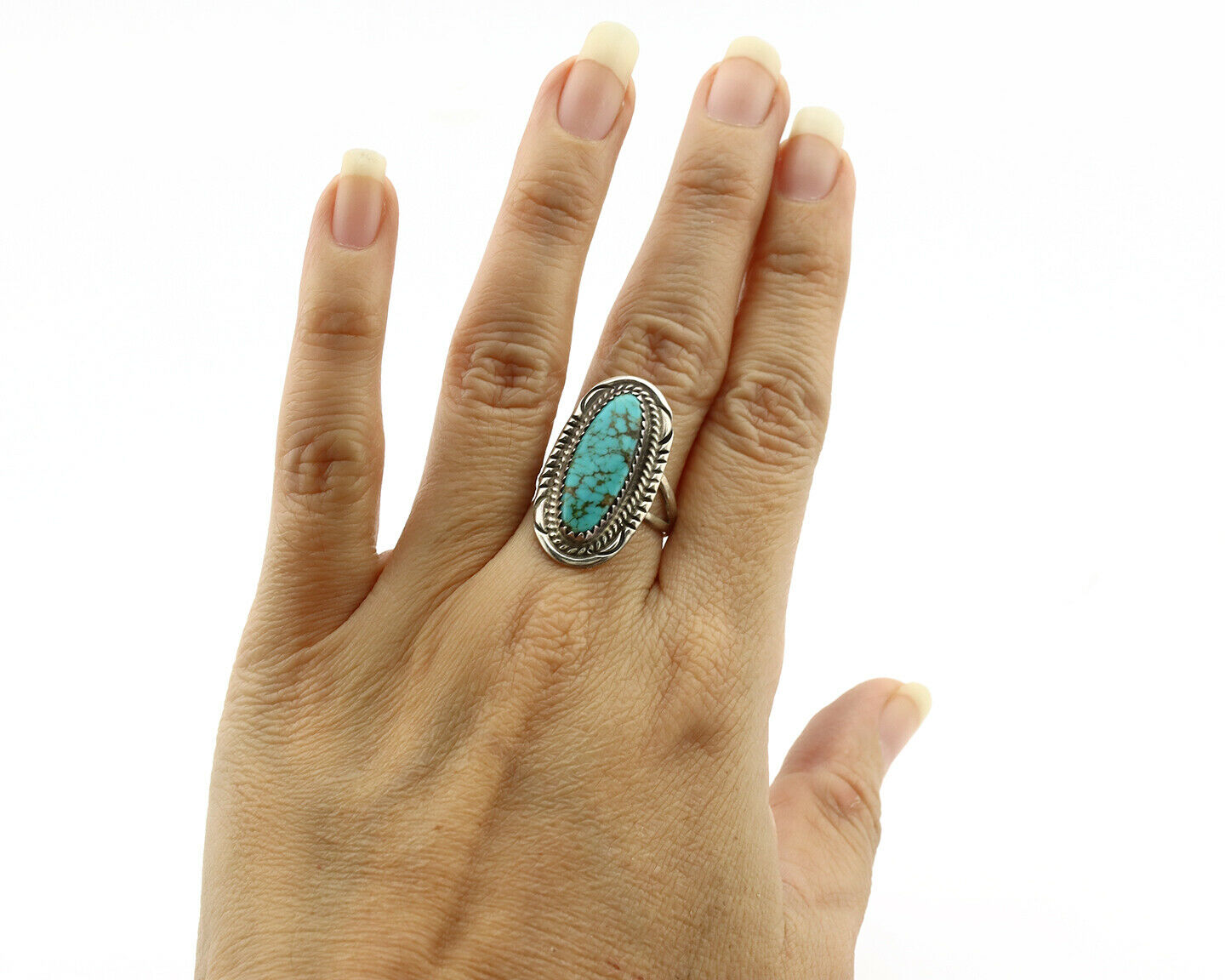 Navajo Ring .925 Silver Spiderweb Turquoise Native American Artist C.1980's
