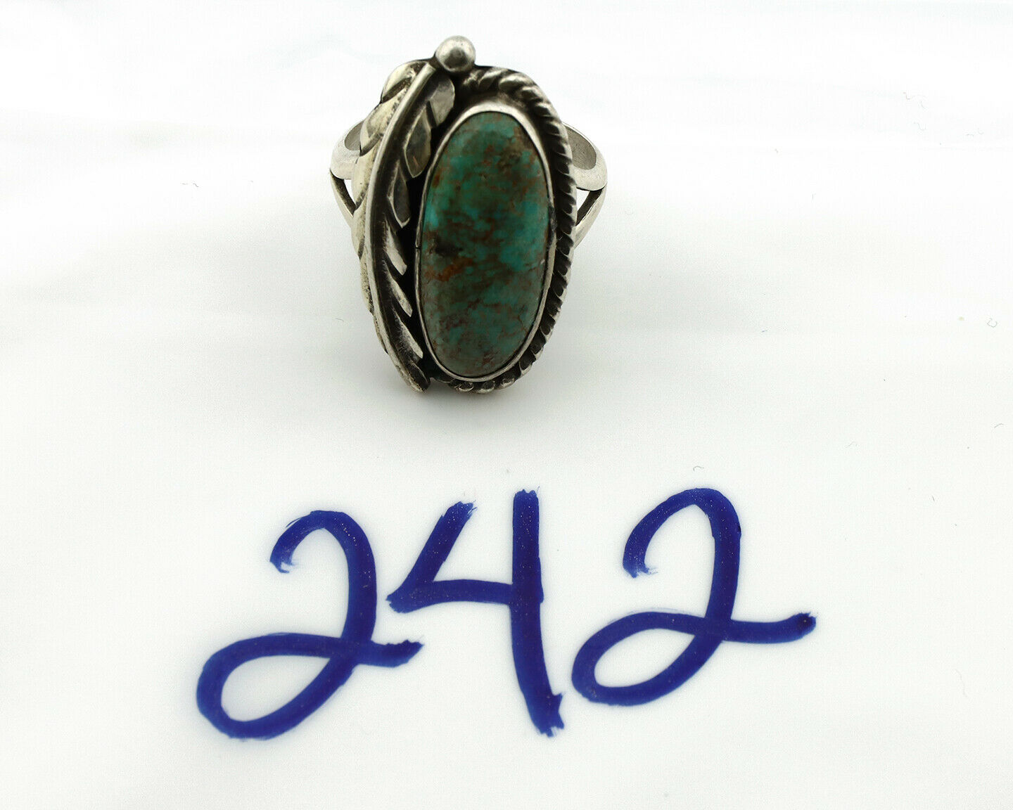 Navajo Ring .925 Silver Turquoise Mountain Signed Artist Apache C.80's