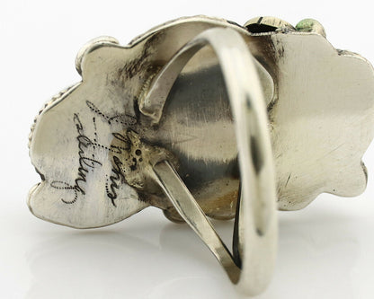 Navajo Ring .925 Silver Turquoise & Coral Artist Signed J Morris C.80's