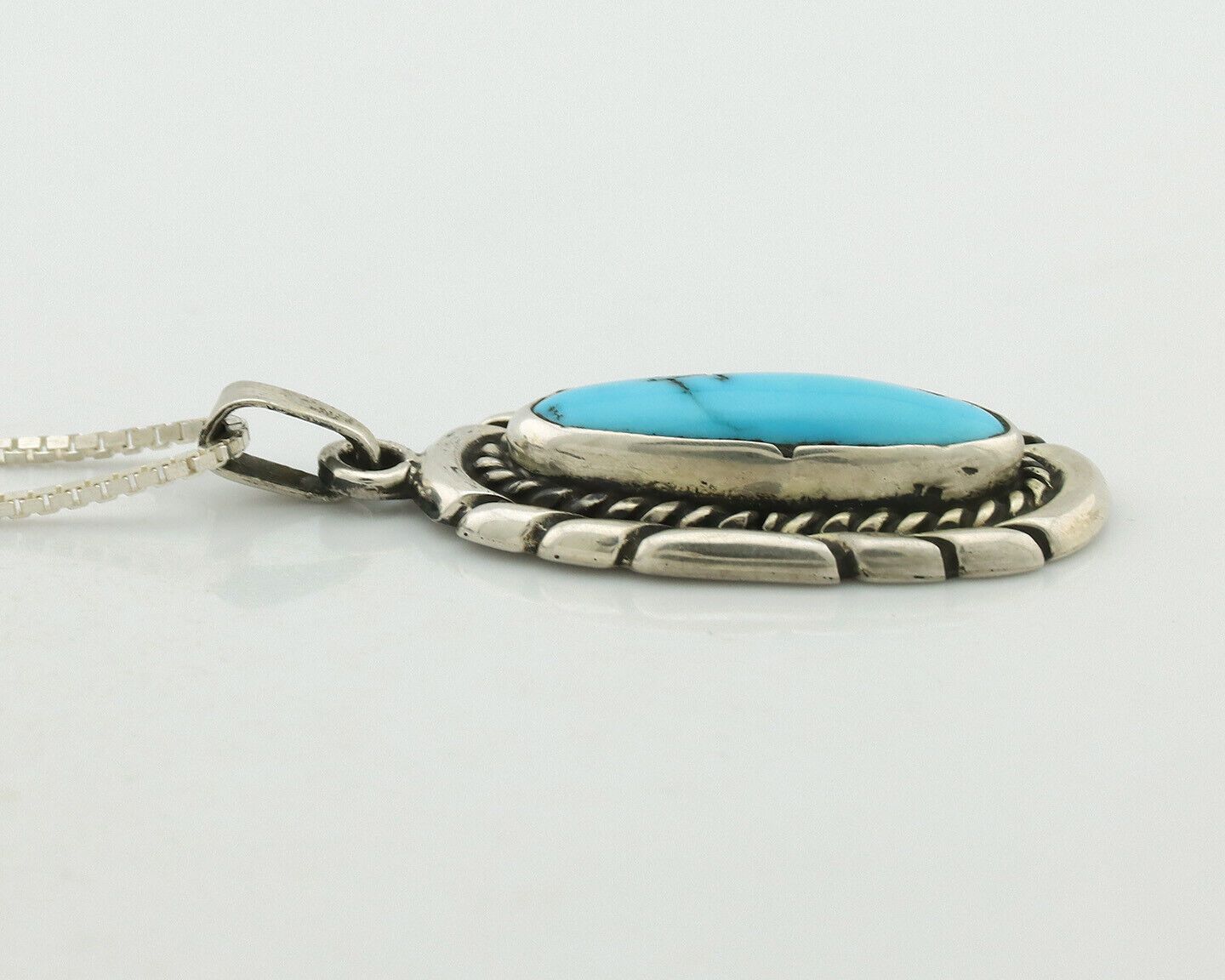 Navajo Necklace 925 Silver Sleeping Beauty Turquoise Signed M Montoya C.80's