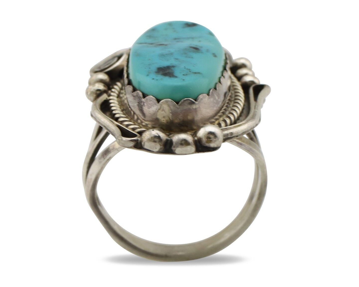 Navajo Inlay Band Ring 925 Silver Sleeping B Turquoise Signed Justin Morris C80s
