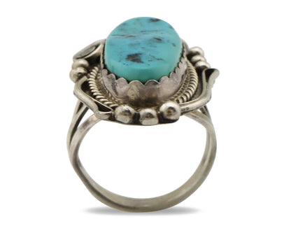 Navajo Inlay Band Ring 925 Silver Sleeping B Turquoise Signed Justin Morris C80s