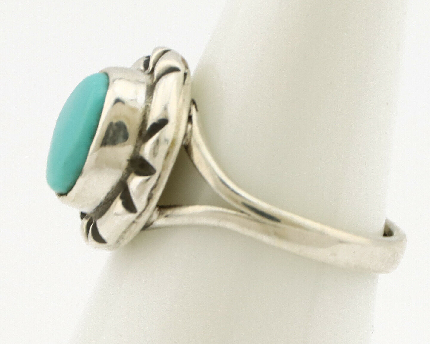 Navajo Ring .925 Silver Kingman Turquoise Artist Signed Gecko C.90's