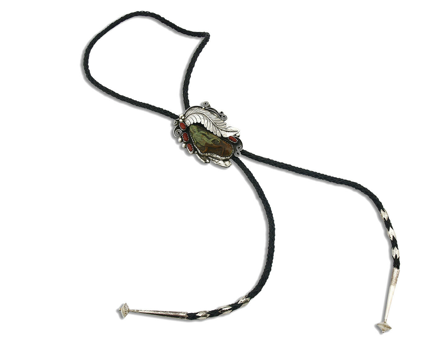 Navajo Turquoise Bolo Tie .925 Silver Handmade C.80's Turquoise Signed Gomez