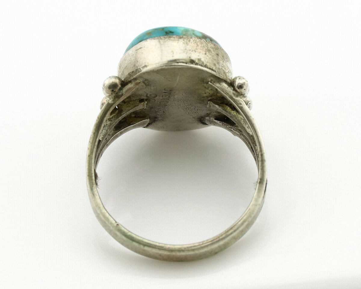Navajo Ring .925 Silver Kingman Turquoise Native American Artist C.1980's