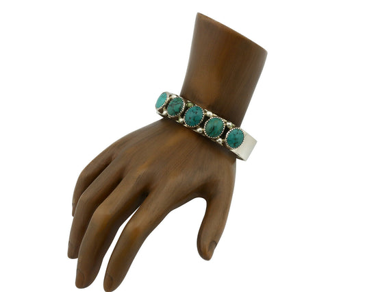 Navajo Bracelet .925 Silver Gem Grade Blue Green Turquoise C Jones Artist C.80's