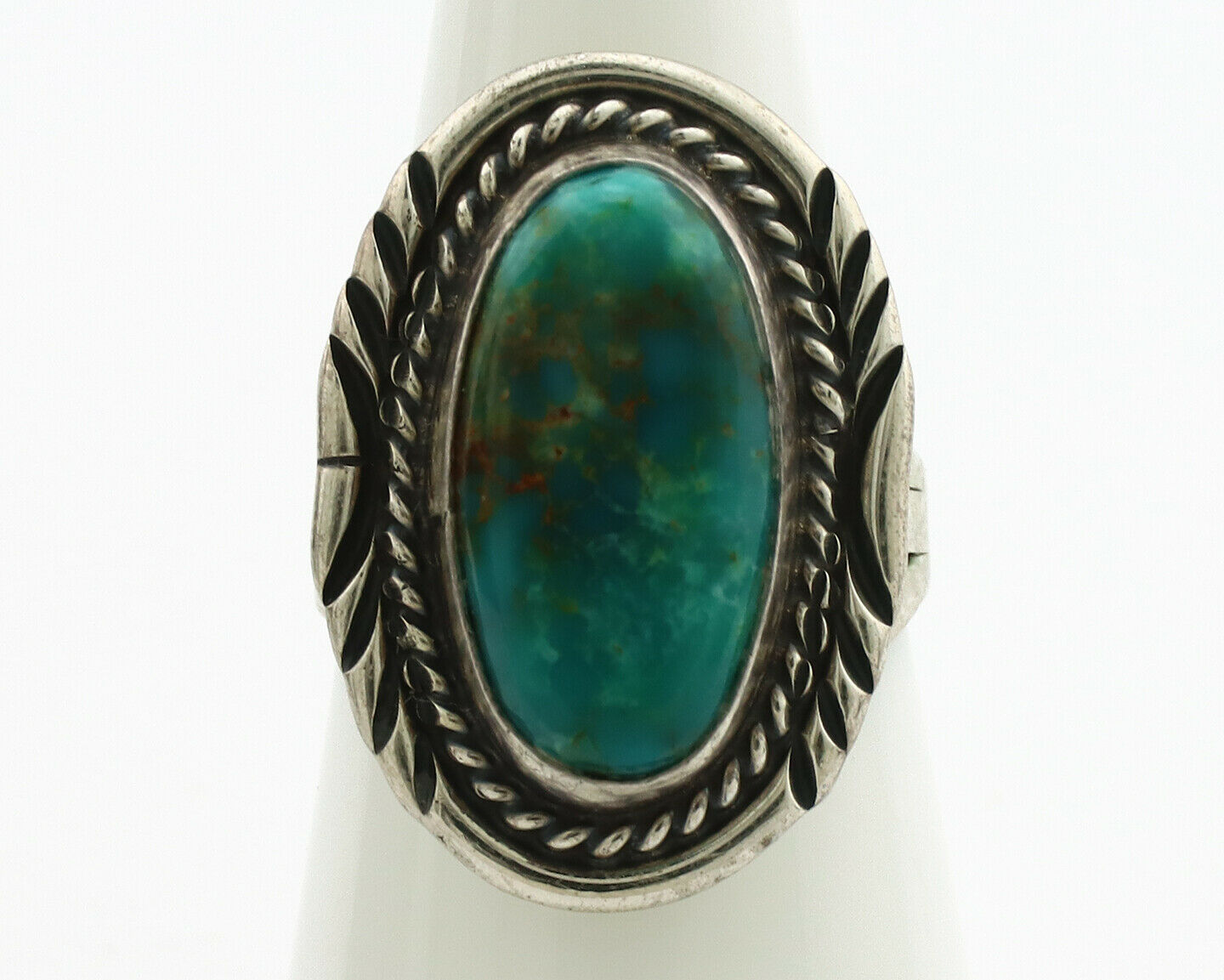 Navajo Ring .925 Silver Kingman Turquoise Signed M Begay C.1980's