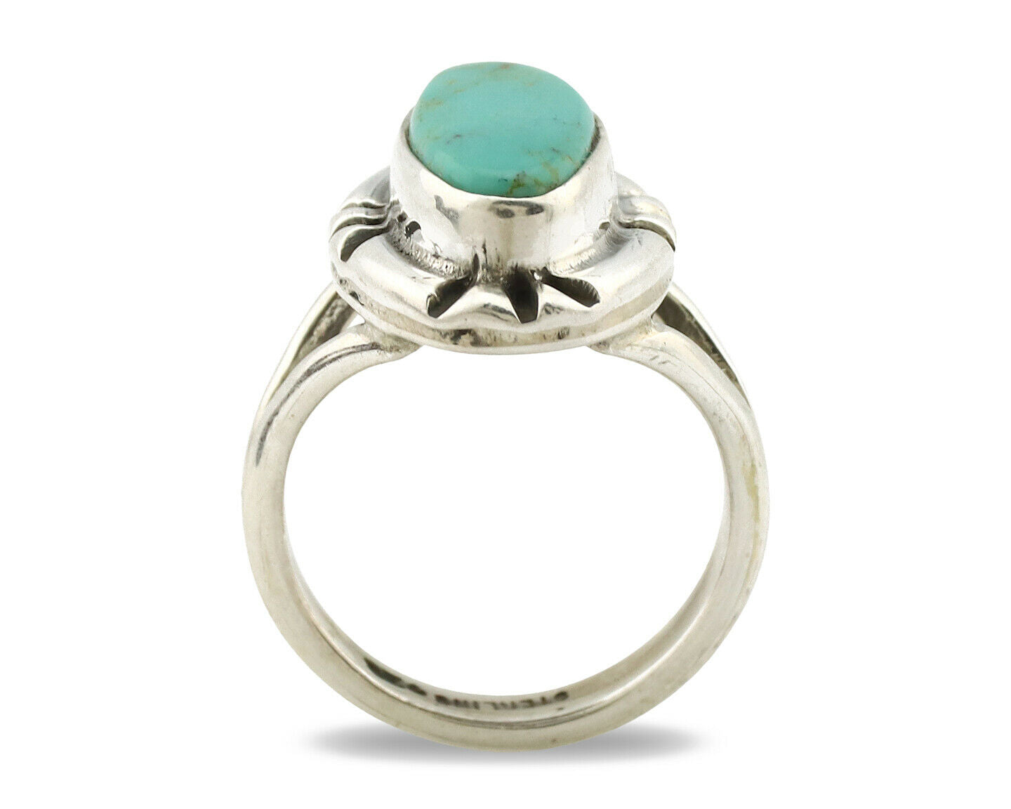 Navajo Ring .925 Silver Natural Mined Turquoise Artist Signed Gecko C.80's