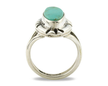 Navajo Ring .925 Silver Natural Mined Turquoise Artist Signed Gecko C.80's