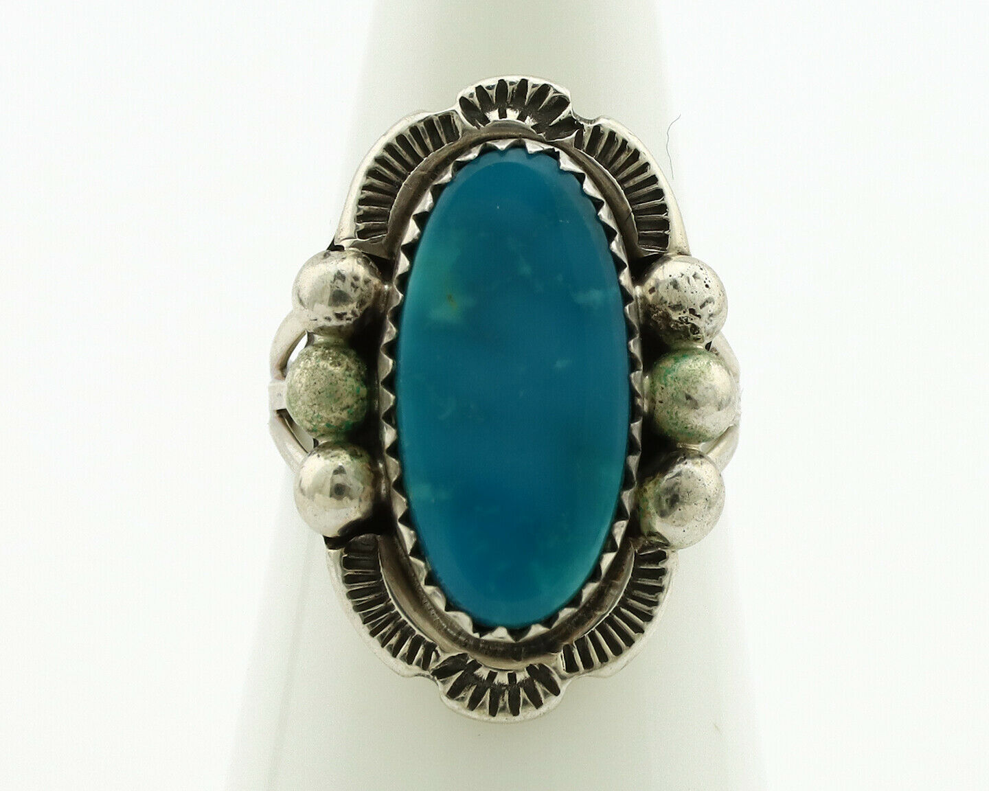 Navajo Ring .925 Silver Blue Turquoise Artist Signed Anna Begay C.1980's