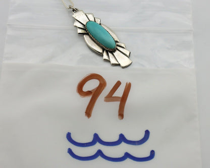 Navajo Handmade Necklace 925 Silver Natural Blue Turquoise Native Artist C.80's